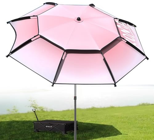 IMUNKT Rose Parasol De Plage Exterieur 220cm 240cm, Grand Parasol De Pêche Inclinable, UV50 + Parasol De Jardin Portable, avec Ancre De Sable(240cm/8ft)