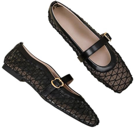 Genérico Zapatos Planos Mary Jane De Malla para Mujer, Cómodos Zapatos Planos Tipo Bailarina con Punta Cuadrada Y Cierre De Hebilla, Cómodos Zapatos Casuales De Rejilla para Oficina