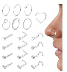 Morfetto 19 Stück Nasenpiercing Stecker Chirurgenstahl Piercing Nase | 18G/20G L-Förmig Screws Nasenstecker Nasenpiercing Ring Wasserfest Nasenring Gold Silber Dünn Nostril Piercing Schmuck Set