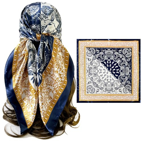 XIEXIESHER 1 Stück 90x90cm Seidentuch Quadratisches Damen-Kopftuch aus Polyester, Satin Haartuch Halstuch Schal für Halstuch Haarschmuck Bandanas, Elegant Quadratische Sch