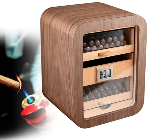 Tsampa Zigarren Humidor Schrank Schrankhumidore, Humidor Kleiner,Nettogewicht 5,0kg,Integrierter Genauer Elektronischer Feuchtigkeitsmesser,Für Büros Oder Kleine Wohnungen(Brown,WithoutSkylight)