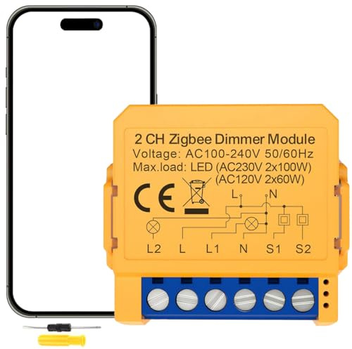 Acmerota Intelligent Wlan Dimmer Zigbee Mini Smart Alexa Dimmer strömbrytare 2 växlar relämodul smart dimmer styrenhet ljusstyrning för hemautomatisering kompatibel med Alexa & Google Home
