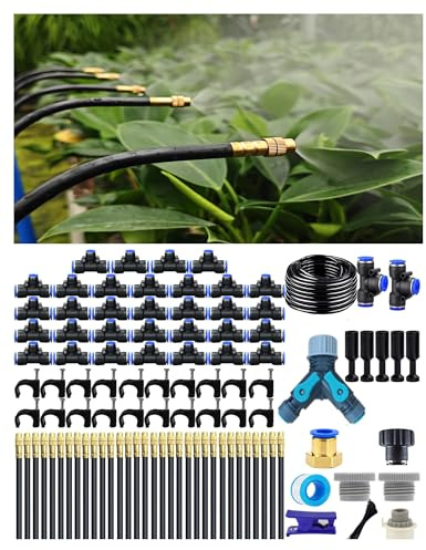 Drip Irrigation System, 360 Degree Adjustable Garden Sprinkler, High Output Mist Spray Nozzle for Potted Plants, Easy Connect & Rotating Head, Customizable Water Flow (165FT+32spray nozzles)
