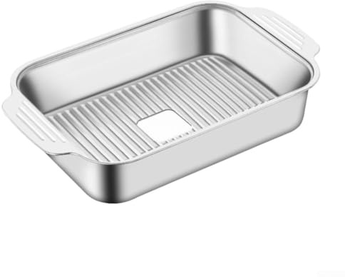 Sartén para asar pescado de acero inoxidable con orejas, diseñada para cocinar en casa en cocinas de inducción, profunda y alta para mantener los alimentos en su lugar durante el asado (A+over)