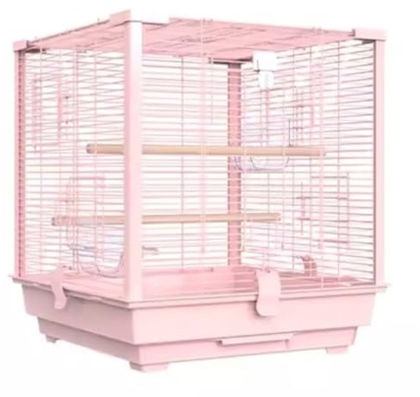Undulatbur Fågelbur Kanariefågel Fyrkantig Metall Fågelbur Med Fågelmatare, Bricka För Papegojor Conures Lovebird Cockatiel Parakiter Flygbur för Fåglar(Pink)