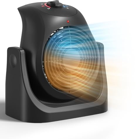2 in 1 Heater Fan Combo, Portable Space Heater Cooling Desk Fan, Air Circulator Fan 45° Tilt, 2 Wind Speeds, 1500W Overheat Protection Personal Small for Home Office Black