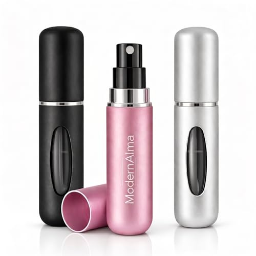 Atomizador Perfume Recargable 5ml Pack 3 Multicolor de Aluminio para Viaje | Mini spray de aluminio con ventana de nivel | Recarga inferior | Tamaño de bolsillo | Práctico para avión, viaje y uso diario