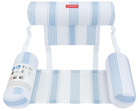 Flamingueo Colchoneta Piscina - Tipo Asiento Hinchable - Reposacabezas y Reposabrazos - PVC y Poliéster - Diseño Rayas - Azul