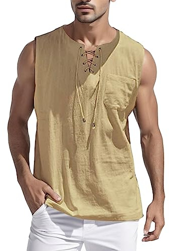 Jersey para hombre de gran tamaño, camiseta de tirantes para verano, cuello redondo, sin mangas, ropa de calle festiva, camiseta ligera transpirable, moda de verano, camiseta interior básica, O Khaki
