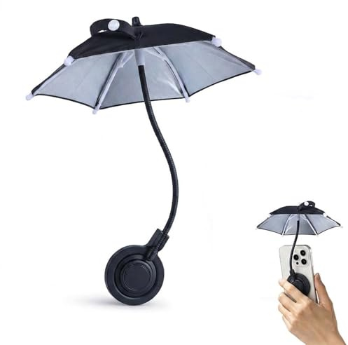 Mobile Phone Umbrella for Sun, UPF 45+ Magnetic Phone Umbrella with Flexible Angle Design for All Models, Summer Beach Pool Tanning Essentials，Black
