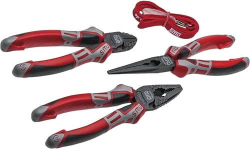 NWS 775 Zangenset 3-tlg. - Kraft-Kombizange, Seitenschneider und Flachrundzange, gesenkgeschmiedet, induktiv gehärtete Schneiden, ergonomische SoftGripp-Griffe, TitanFinish, mit SystemClip-Sicherung