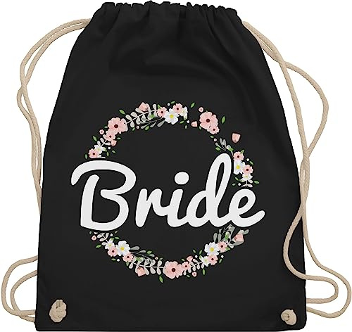 Shirtracer Turnbeutel Rucksack - JGA Junggesellenabschied Frauen - Bride Blumenkranz - Unisize - Schwarz - utensilien junggesellinnenabschied brauttaschen bachelorette party turnsackerl brauttasche