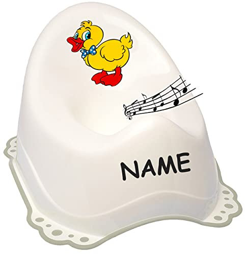 alles-meine.de GmbH Musik & Sound - Anti RUTSCH - Töpfchen/Nachttopf/Babytopf - weiß - grau Tiere - Ente inkl. Name - Bieco - Melody - mit großer Lehne + Spritzschutz - r..