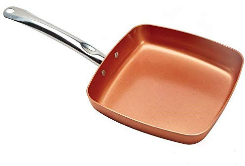 ChengBeautiful Saute Pan Non-bâton Carré en Cuivre avec Céramique Poêle en Cuivre Four Lave-Vaisselle Et Chef De La Place Poêle À Frire Poêle A Frire (Color : Orange, Size : 24x24x21cm)
