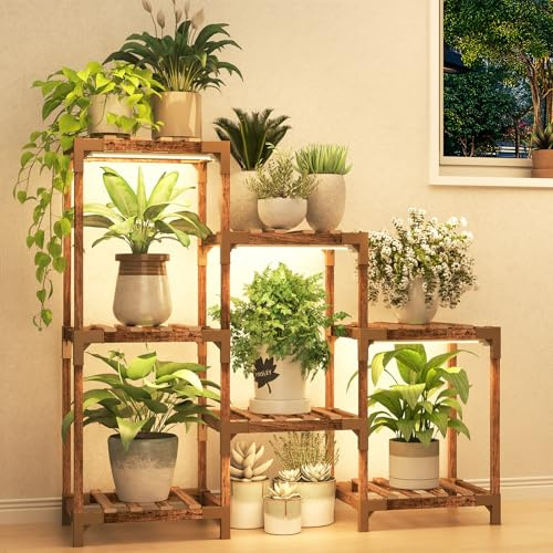 HOMKIRT Pflanzenständer für drinnen und draußen, verstärktes Pflanzenregal, 1,5 m hoch, für mehrere Pflanzen, großes Pflanzenregal aus Holz, Tisch-Blumenständer für Ecke, Terrasse, Wohnzimmer, Garten