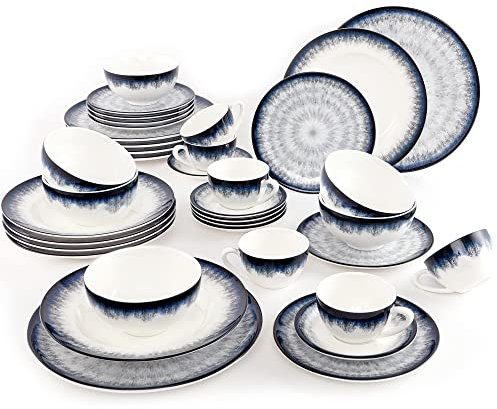 Service de table en porcelaine pour 6 personnes Bleu