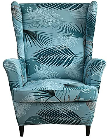 DZYP Ohrensessel Husse Bezug, 2 Stücke Stretch Jacquard Sessel-Überwürfe Sesselbezug Schonbezüge ÜberzugSesselhusse Sofabezug Stuhlbezug Mit Armlehne Möbelschutz (Blatt blau)