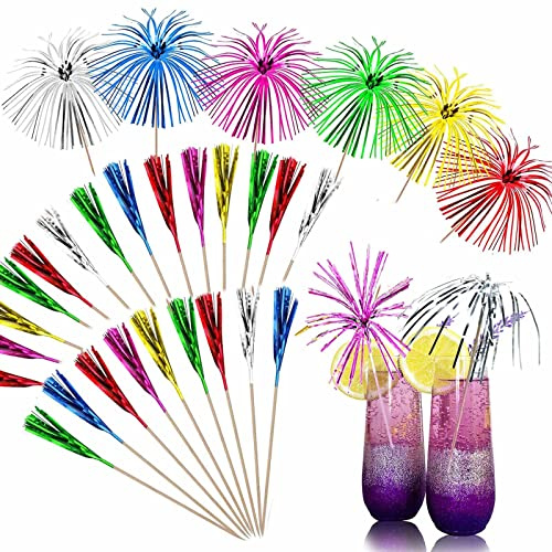 100 pezzi Stecchini da Cocktail, plettri a palma, mini plettri per bevande, decorazioni a 6 colori, per frutta, torta, matrimonio, bar, festa di compleanno