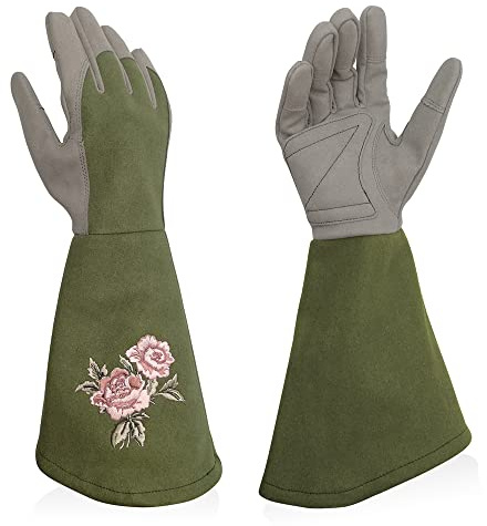 Intra-FIT Rosenhandschuhe, Damen Gartenhandschuhe, Strauchhandschuhe aus Kunstleder mit Rundumschutz vor Dornen, lange Arbeitshandschuhe mit Stichfest Durchstichfest für Gartenarbeiten