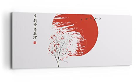 Leinwandbild 100x40cm Wandbild Kultur Kunst - 5063 | Japan Blume Kirschen Panorama Groß Wanddekoration Wohnzimmer Schlafzimmer Wanddeko Wand Kunstdruck Wandkunst ARTTOR