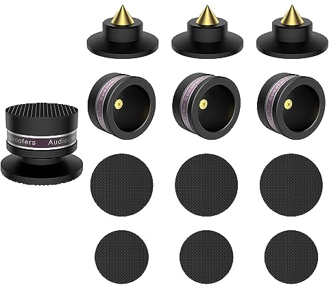 Lot de 4 haut-parleurs en aluminium - Pieds - Réglable en hauteur avec rondelle - Absorbeur de chocs - Pour haut-parleurs, appareils Hi-Fi, caisson de basses et CD DAC - Noir