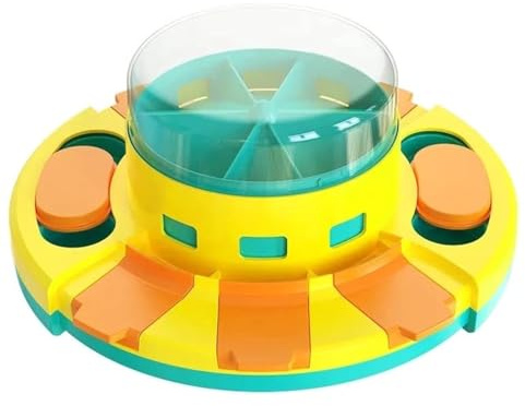 Piggy Poo and Crew Treat Popper Puzzle Game - Slow Feeder, Interactive Dog Toy Treat Dispenser, Food Puzzle Games for Small Animals (Blue and Yellow)