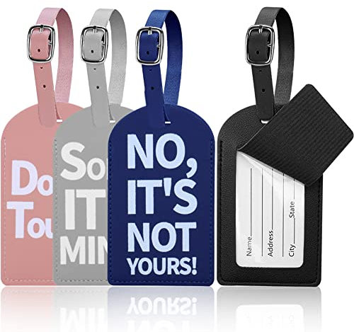 [4 Stück] Kofferanhänger Koffer, Gepäckanhänger, PU Leder Tags mit Namensschild Adressschild, Kofferanhänger Koffer Reisezubehör - Schwarz