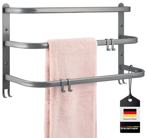 bremermann Wand-Handtuchhalter, 3 gestufte Ablagen, Handtuchstange zur Wandmontage (grau)