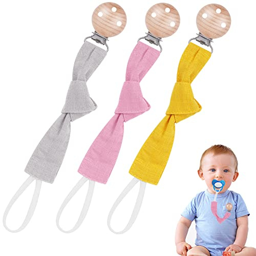 Vicloon bomulls nappklämma, 3 st nappklämma med klämma Baby nappklämma för att fästa napp på babykläder, dummy klämma BPA-fri för baby shower present