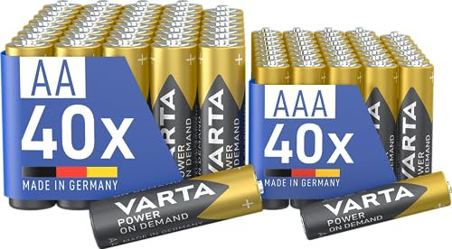 VARTA Batterien Mischpack 80 Stück, AA 40 Stück + AAA 40 Stück, Power on Demand, Alkaline, Vorratspack in umweltschonender Verpackung, leistungsstark