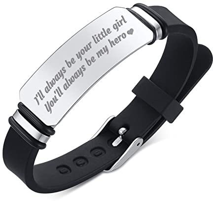 Whoiy Herren Armband Edelstahl Silber, Männer Armreif Erkennungsmarke mit Gravur I'll Always Be Your Little Girl, You'll Always Be My Hero