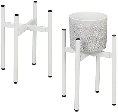 Relaxdays Set da 2 Supporti per Fiori e Piante, Portavasi Regolabili in Larghezza LxP: 26x26 - 37x37 cm, Acciaio, Bianco