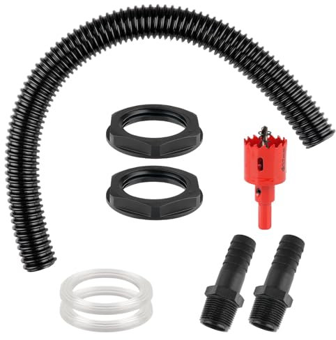 Regentonnen Verbinder Set, Regentonnen Anschluss, 50cm Regentonnenverbindung, mit 2 Schlauchstutzen 25mm, Kontermutter und Lochöffner, Regentonnen Verbindungsset, für Wassertanks, Regentonne usw.