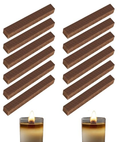 Fenglin-joy Dauerdocht, 12 Stück Dauerdocht für Wachsfresser Ersatzdocht Kerzendocht für Dauerkerze Outdoor, Tischfeuer, Schmelzlicht, Schmelzfeuers für Kerzenreste (10 x 10 x 90 mm)