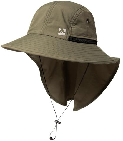 TOP-EX XL/XXL Wasserdicht Sonnenhut Herren Breite Krempe Sonnenschutz Mütze Outdoor Trekking Hut mit Nackenschutz Safari Sommer Mütze Faltbar 94599_Armeegrün L/XL