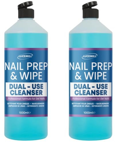 Lucemill Nail Prep & Wipe Gel Nail Polish Cleanser I 2 x 1 Litre | Professional Formula for Gel Nails, Acrylics & Nail Tips | Alcohol for Nail Wipe Off Solution I Comes with Flip Top