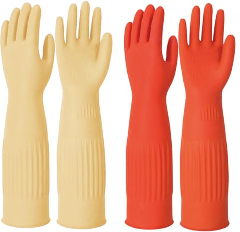 AOOPOO 2 Paires Gants de Ménage, Longues Gants de Vaisselle en Caoutchouc, Gants de Nettoyage de Cuisine Antidérapants Réutilisables pour Laver la Vaisselle, Maison, Salle de Bain, Jardinage