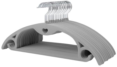 ManGotree Velvet Hangers with Cascade hole, Non-slip Rounded Clothes Hanger, Sturdy Felt Hanger, Space-saving Suit Hangers for Sweaters, Pants, Dresses, Skirts, Coats (50 Pack, Grey)