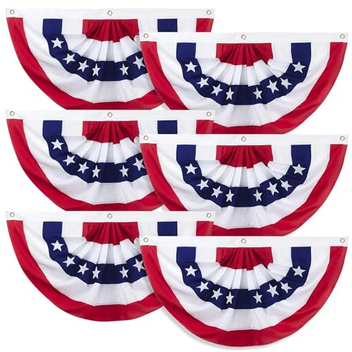 Wimpelkette für den Außenbereich, 6 x 122 cm, amerikanische Plissee-Flaggen, patriotische Wimpelkette, Veteranentag, Unabhängigkeitstag, Gedenktags-Dekoration, plissiert, US-Halb-Fächerbanner
