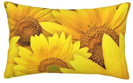 LAMAME Federa per cuscino con stampa di girasoli e fiori gialli con cerniera invisibile