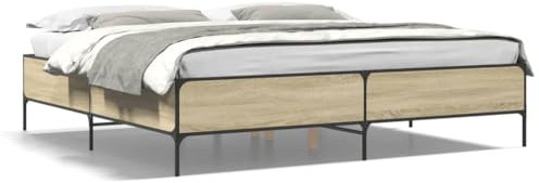AJJHUUKI Home Items, Bettrahmen Sonoma-Eiche, 180 x 200 cm, Super-Kingsize-Bett, Holz- und Metallkonstruktion, Anzugmöbel