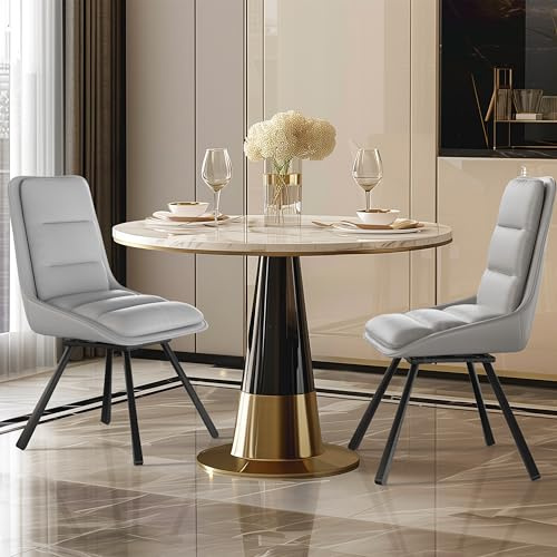 FATIVO Esszimmerstühle Leder 2er Set drehbarer Grau Küchenstuhl, Drehstühle Esszimmer Stuhl drehbar Esstischstuhl Belastbar 150kg, Design Polsterstuhl drehbar mit hohe Rückenlehne für Restaurant