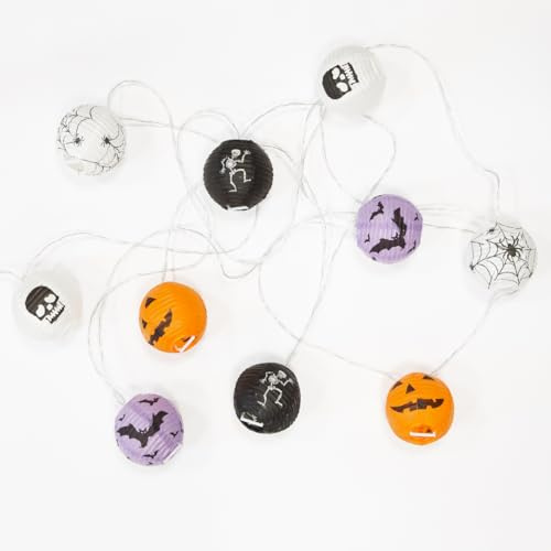 Global Gizmos 45949 Halloween Lantern String Lights/Set of 10 Paper Lanterns / 5 Unique Designs/Warm White LEDs / 3m Total Length