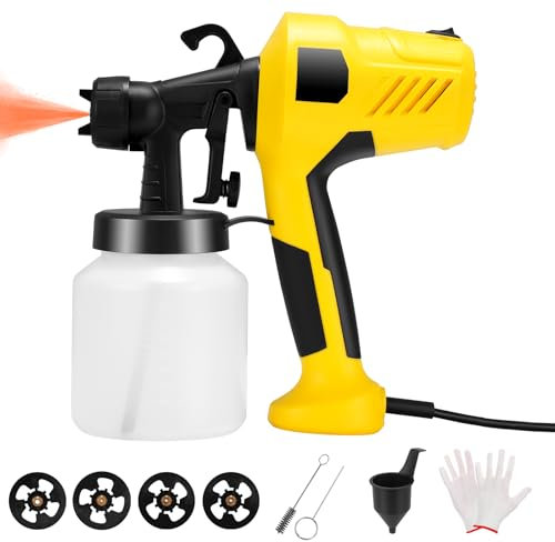 Electric Paint Sprayer, 800W Paint Spray Gun with 4 Nozzles and 3 Patterns, 800ML Container Electric Paint Gun for Furniture Cabinets Fence Walls Door Crafts (Yellow)