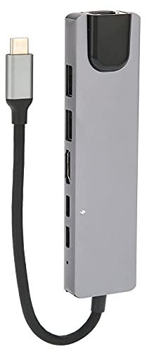 Hub Multipuerto Tipo C 6 en 1, Adaptador Tipo C a 1080P Concerter USB C a RJ45 Resolución 4K con 2 Puertos USB 3.0/RJ45/2 Tipo C