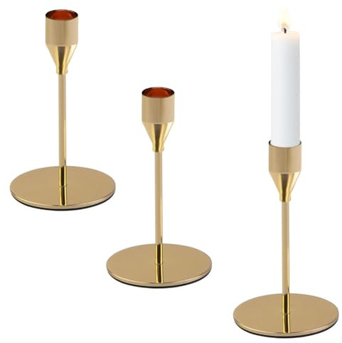 Zasvec Kerzenständer Gold 3 Stück Kerzenhalter Gold Dekorationen Stabkerze Hoch-Kerze-Stand Hochzeit Kerze Stand Kerzenhalter Vintage Deko Gold Kerzenständer Dekorationen für Tisch, Hochzeit