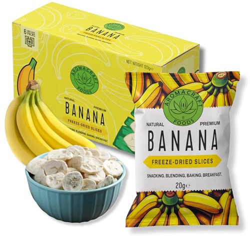 Freeze Dried Banana Chips - Healthy 100% Fruit Snacks for Everyone, Vegan, Gluten-Free, No Added Sugar, Preservative-Free, 20gx6 Pack - Ideal for Trail Mix, Smoothies, Breakfast and Baking.