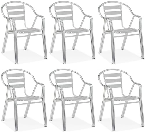 Acht & Acht Hochwertiger Gartenstuhl Stapelbarer Aluminiumstuhl für Balkon, Bistrostuhl, Terrassenstuhl Aluminiumgestell | Innen & Außenbereich | ODC-4061-SILVER | 56B x 59T x 81H cm | 2,5 kg (6)