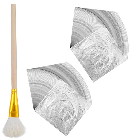 100 Stück Silberblätter 14 x 14 cm Imitations Silberfolie Blätter mit 1 Pinsel zum Basteln Kunstdekoration Skulptur Nagel Bilderrahmen Malerei Wand Möbel Heimwerken