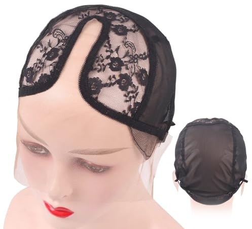 Lace Wig Cap Wig Caps for Women, T-shape Transparent Lace Wig Cap Net, Non-Slip Breathable Wig Grip Cap with Elastic Band for Keeping Wigs in Place Black